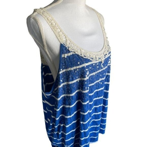 Lane Bryant Top Blouse Shirt Plus Size 22 24 Blue White Lace Clear Sequin - Picture 4 of 11